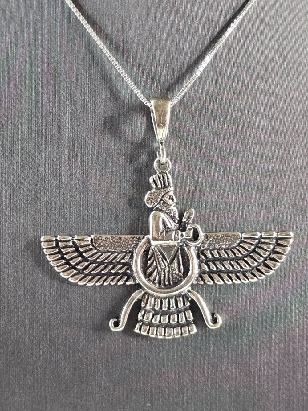 Womens Estate Sterling Silver Persian Faravahar Pendant Necklace 15.7g E3060